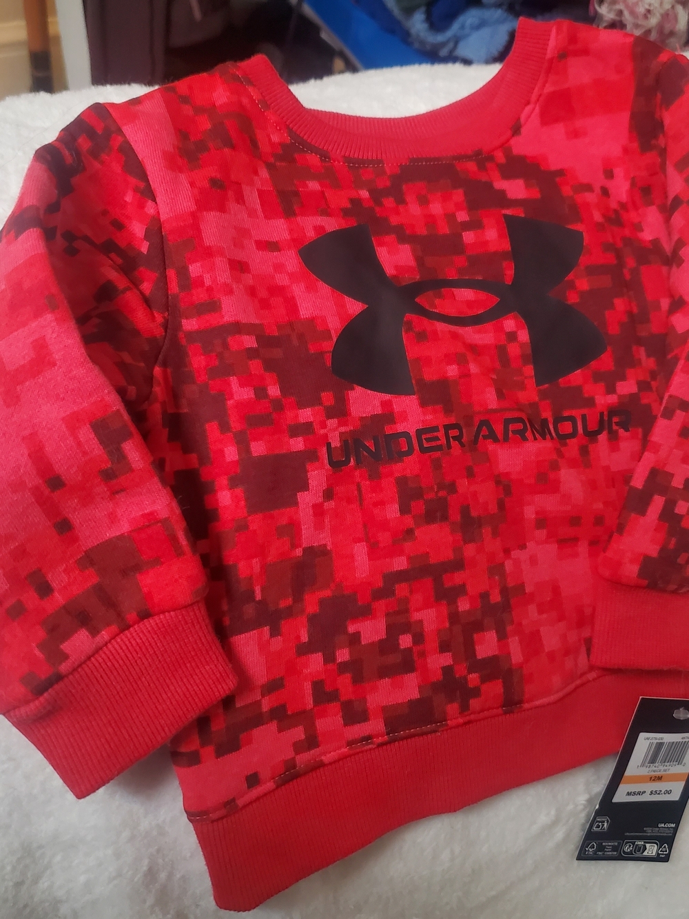 Under Armour Kids Red Pixel Camo Pullover with Black Logo